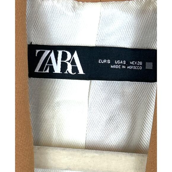 Zara Women’s S Camel Double Breasted Frock Coat Lined Long Blazer Jacket NEW - Picture 5 of 7